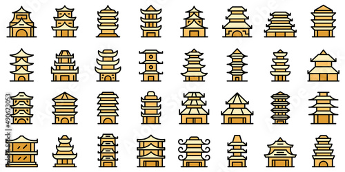 Pagoda icons set outline vector. Asian temple. Roof building
