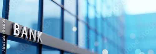 Modern bank glass building. Shallow depth of field. 3D render. 3D illustration.