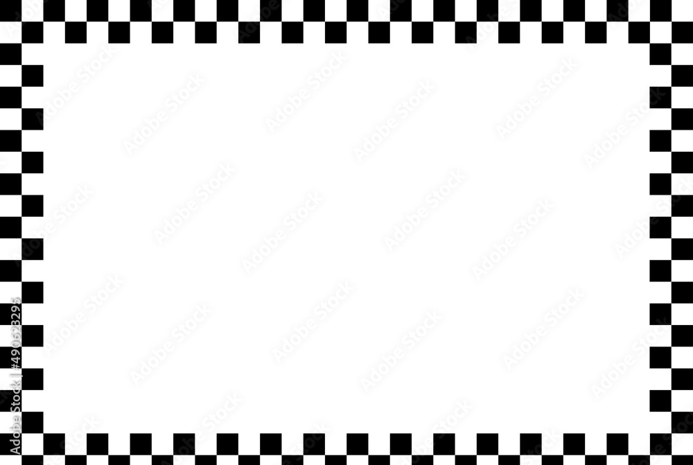 Racing flag, chessboard, checkerboard black and white alternating squares frame, boarder. Chequered background, backdrop vector - obrazy, fototapety, plakaty 