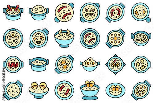 Paella icons set outline vector. Dish cook. Cuisine eat