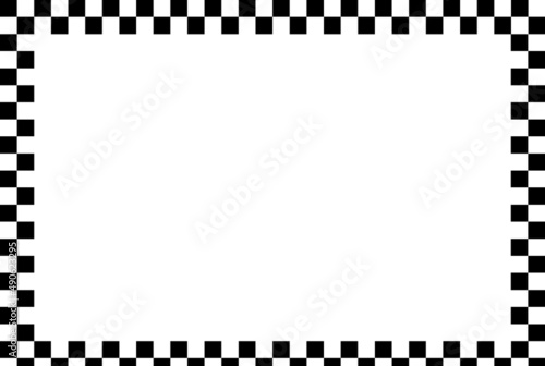 Racing flag, chessboard, checkerboard black and white alternating squares frame, boarder. Chequered background, backdrop vector