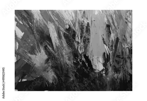 Black and grey background. Abstract painting element. Grungy texture. Acrylic brush strokes. gray paint stain artwork. Dirty and dark wallpaper. Art in black and white hand drawn.