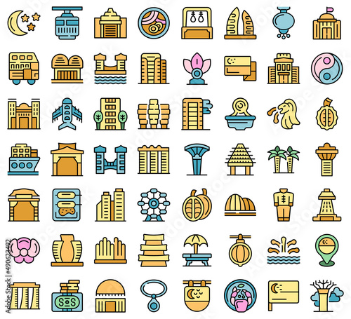 Singapore icons set outline vector. Airport park. City country