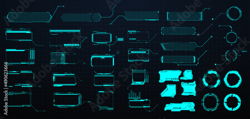 Futuristic callout names. Information fields. Circle and rectangular shape borders. Digital information panels, a modern banner with a description. Interface elements HUD, GUI. Call out Titles set