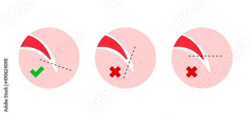 Dog nail trimming guide colorful illustrations set. Pet claws cutting instruction with cut line