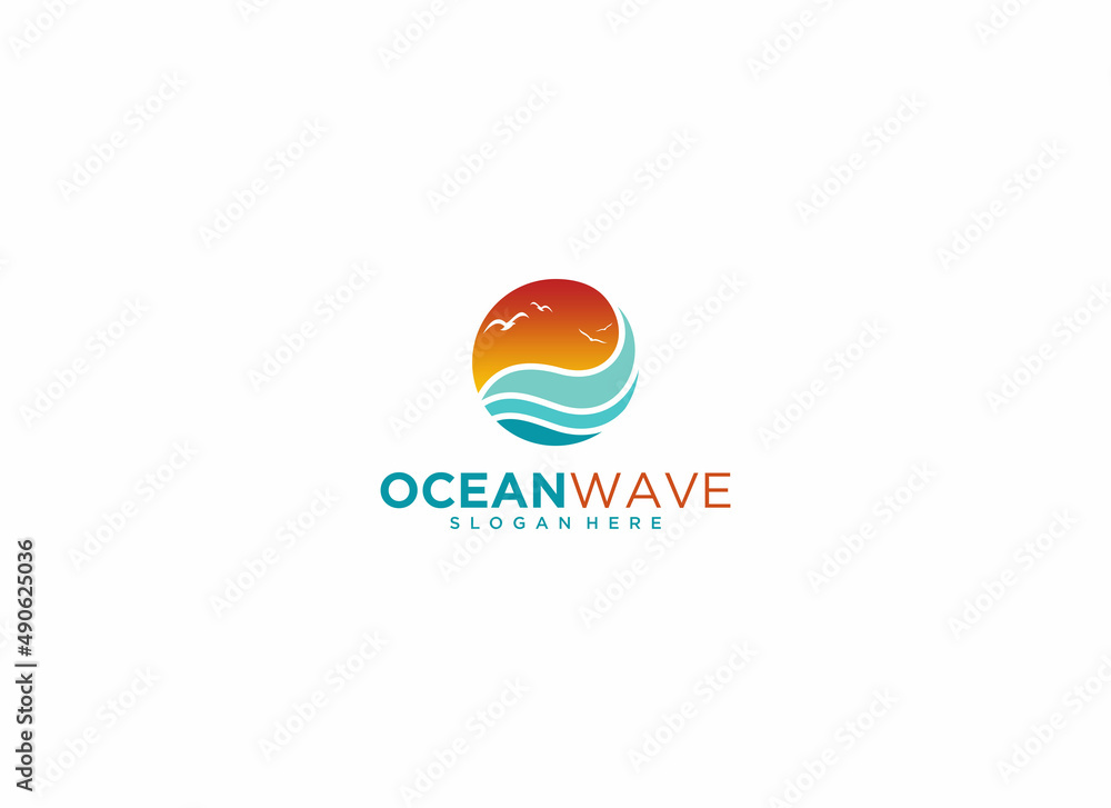 beautiful and simple sea waves and sunrise logo beautiful and simple sea waves and sunrise logo