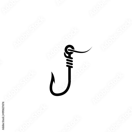 simple fishing hook icon design, fishing hook tied to string illustration vector