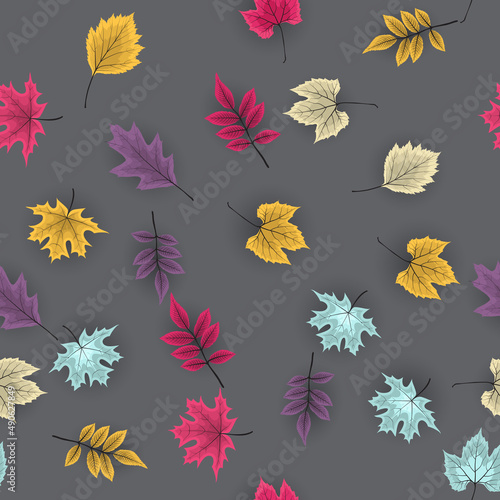 Abstract Illustration Autumn Seamless Pattern Background with Falling Autumn Leaves.