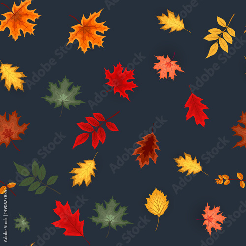 Abstract Illustration Autumn Seamless Pattern Background with Falling Autumn Leaves.