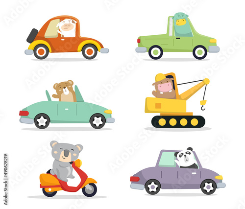 Cute animated illustration with cars and motorbikes