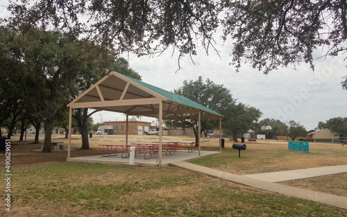 An empty recreation area in Allcorn Park, a public park in Brownwood Texas. 