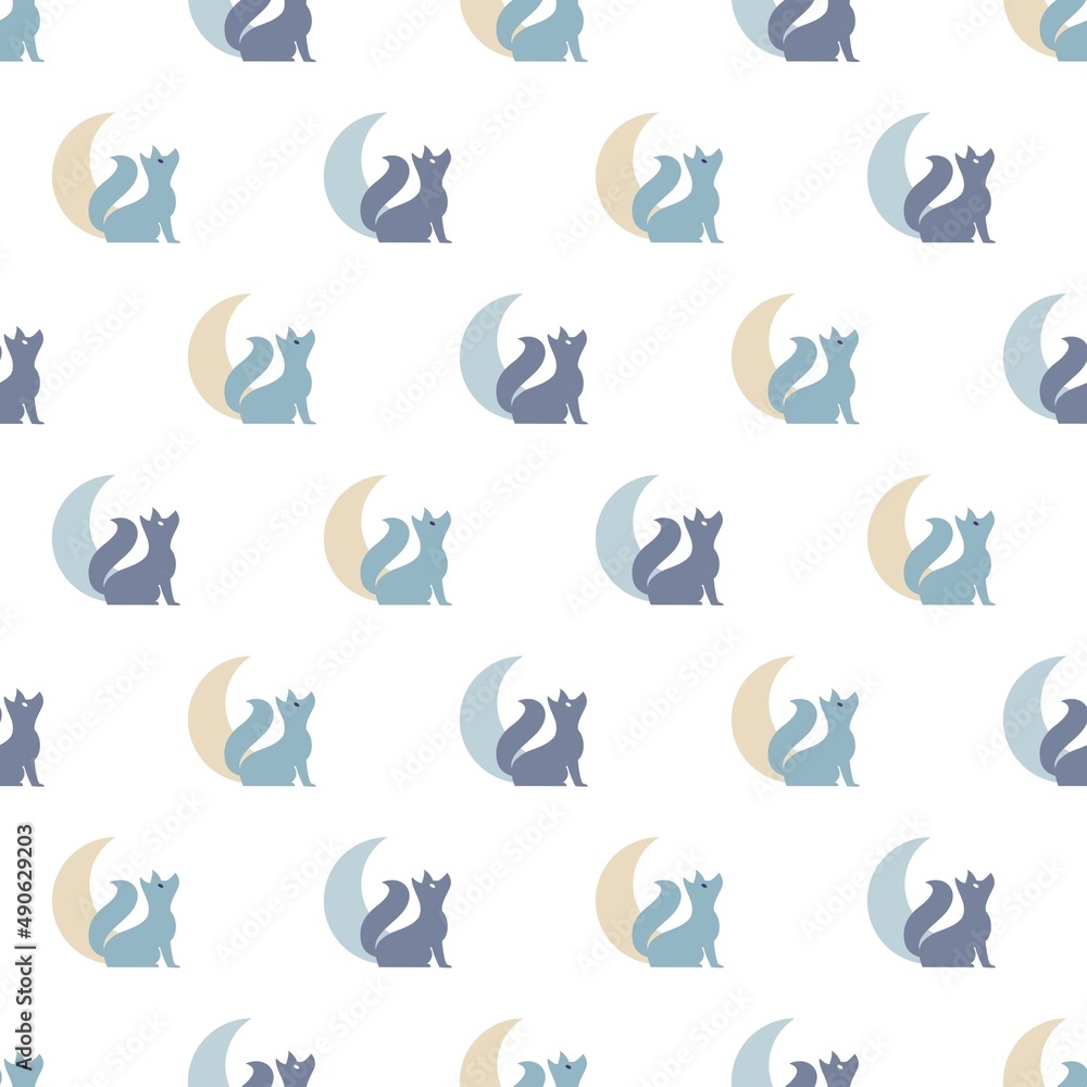 Vector Seamless Pattern with Silhouette Wolf Animal