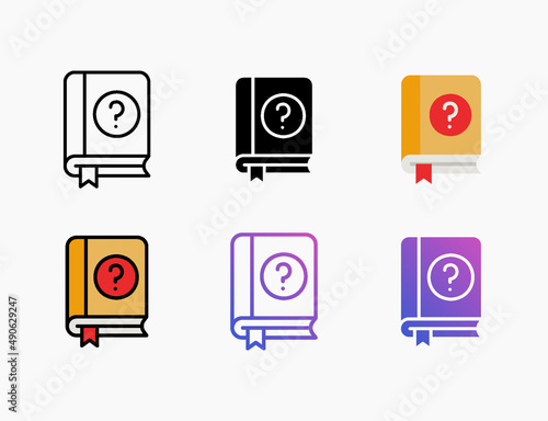 Book guide icon set with different styles. Style line, outline, flat, glyph, color, gradient. Editable stroke and pixel perfect. Can be used for digital product, presentation, print design and more.