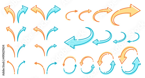 線で描かれた曲線矢印のセット
