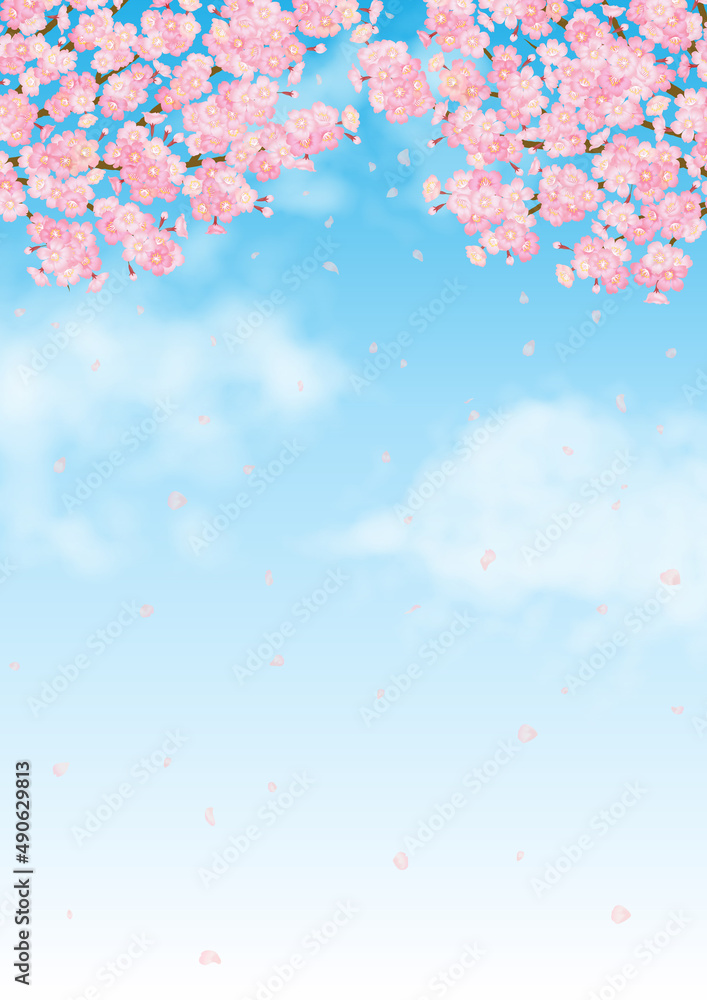 満開の桜の花と青空の春らしいベクター素材 満開の桜の花と青空の春らしいベクター素材