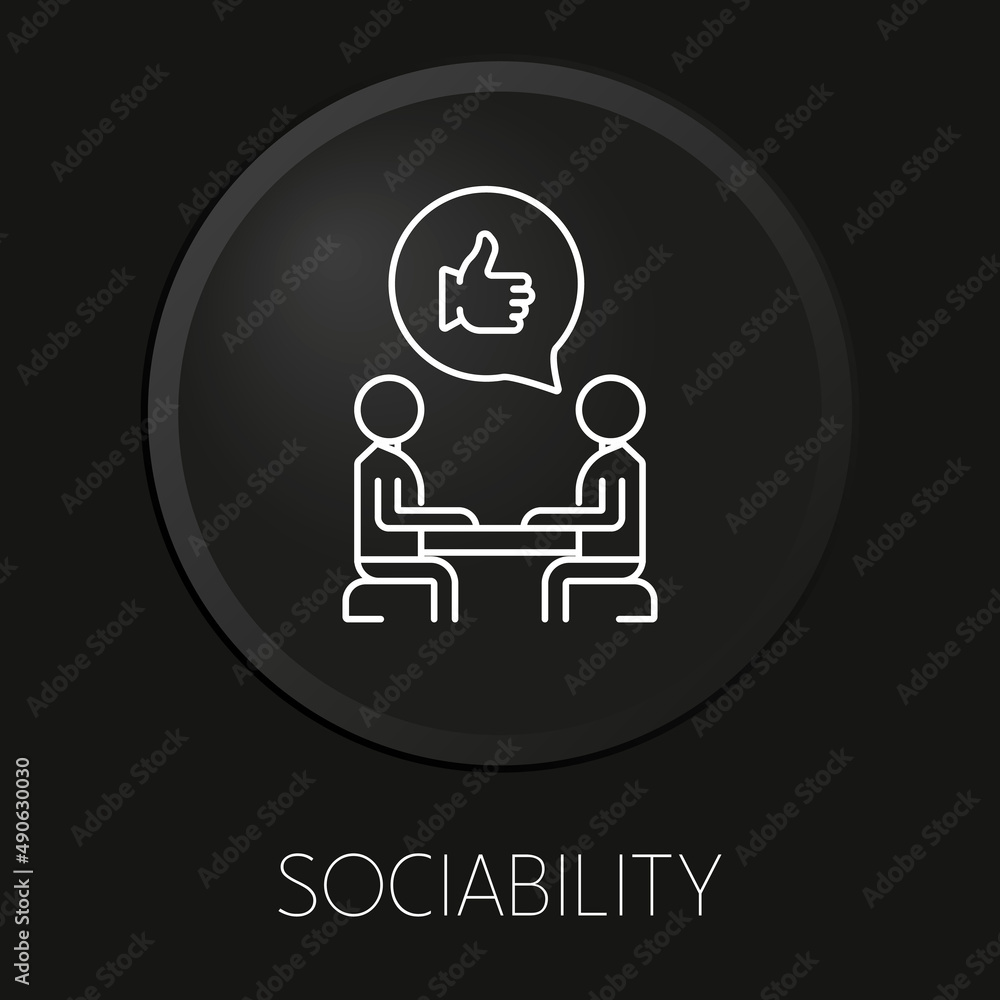 Sociability minimal vector line icon on 3D button isolated on black background. Premium Vector. Sociability minimal vector line icon on 3D button isolated on black background. Premium Vector.