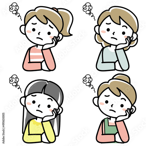 悩んでいる若い女性の上半身セット