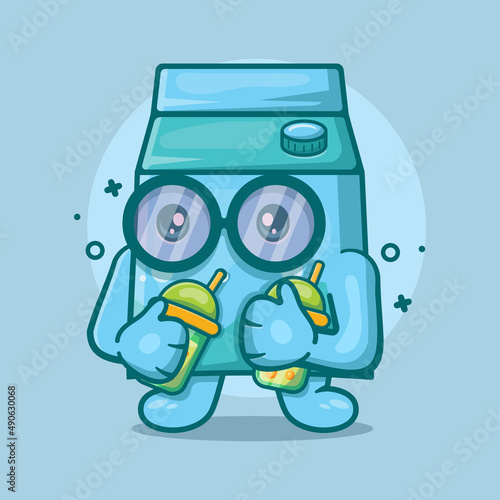cute milk box character mascot drink bubble tea isolated cartoon in flat style design 