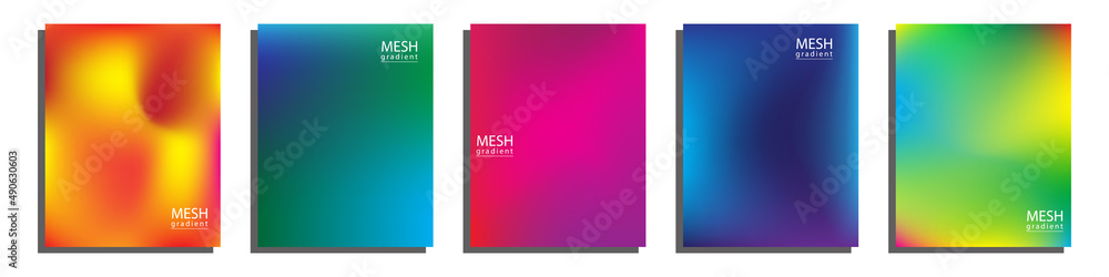Fototapeta premium Abstract 5 fluid shape mesh gradient background color set.