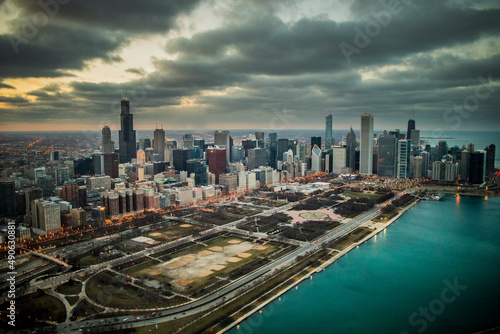 Cloudy Chicago from Helicopter