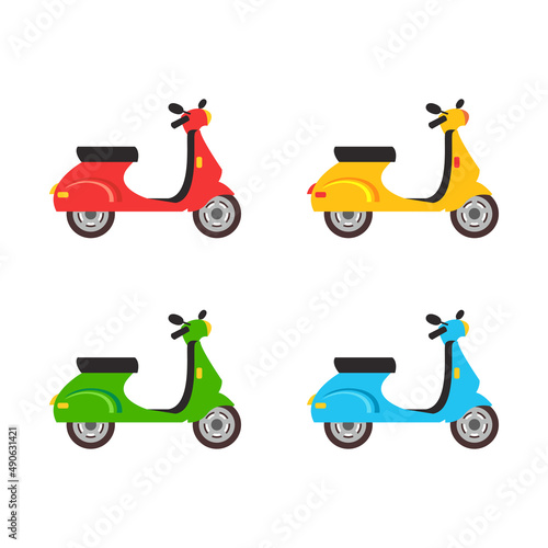 Scooter transport flat icons set. Set of vector modern scooters and colorful style