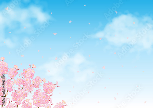 満開の桜の花と青空の春らしいベクター素材