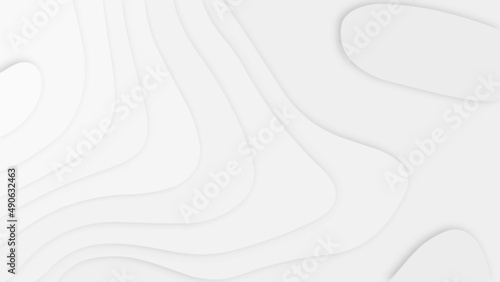 Abstract Topographic Contour Line Pattern in Black and White. White paper cut background. Abstract realistic paper cut decoration with curve dynamic overlap shapes layers. 