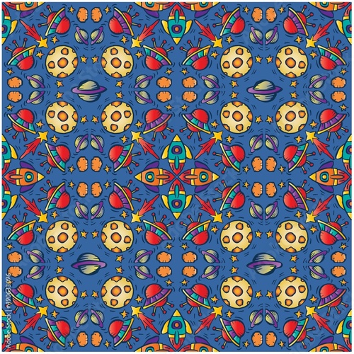 Mandala seamless pattern space elements