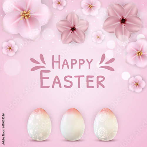 Easter poster template with 3d realistic Easter eggs. Template for advertisin...