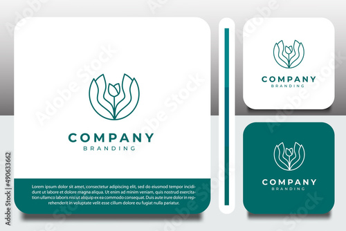 logo design template, with flower buds and leaves icon