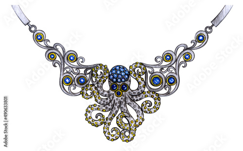 Fotografia Jewelry design art octopus necklace