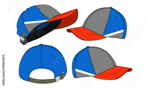 Cap hat template vector adjustable fitted strap