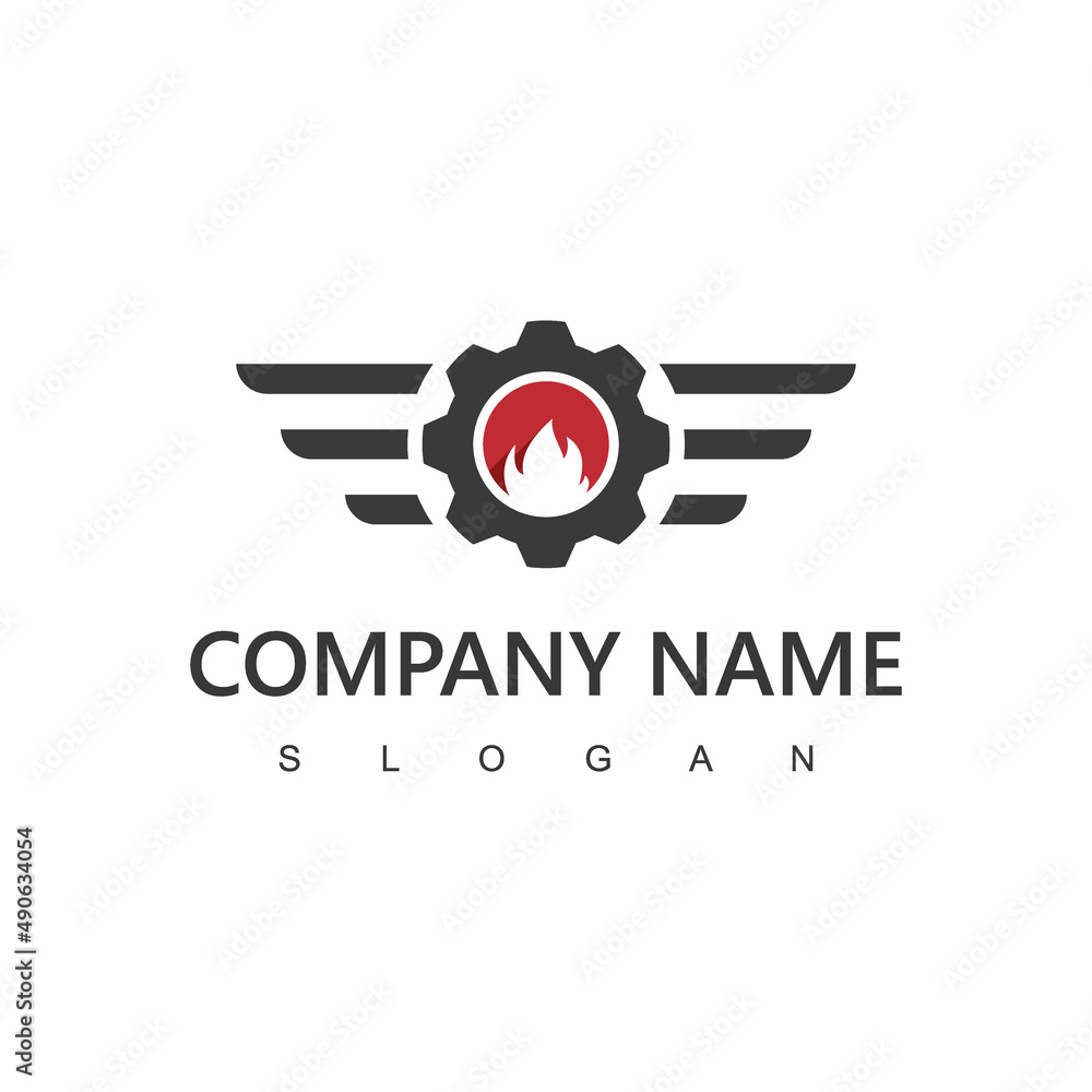 Engineering Logo Template, Gear And Flame Element For Industrial Company