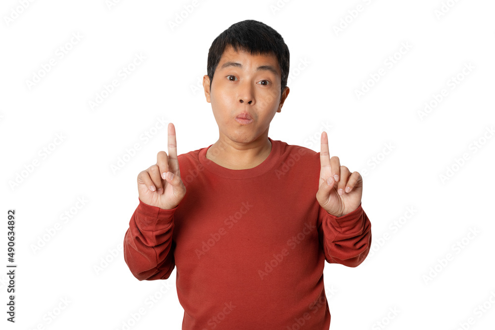 Young man pointing up with his finger. Young man pointing up with his finger.