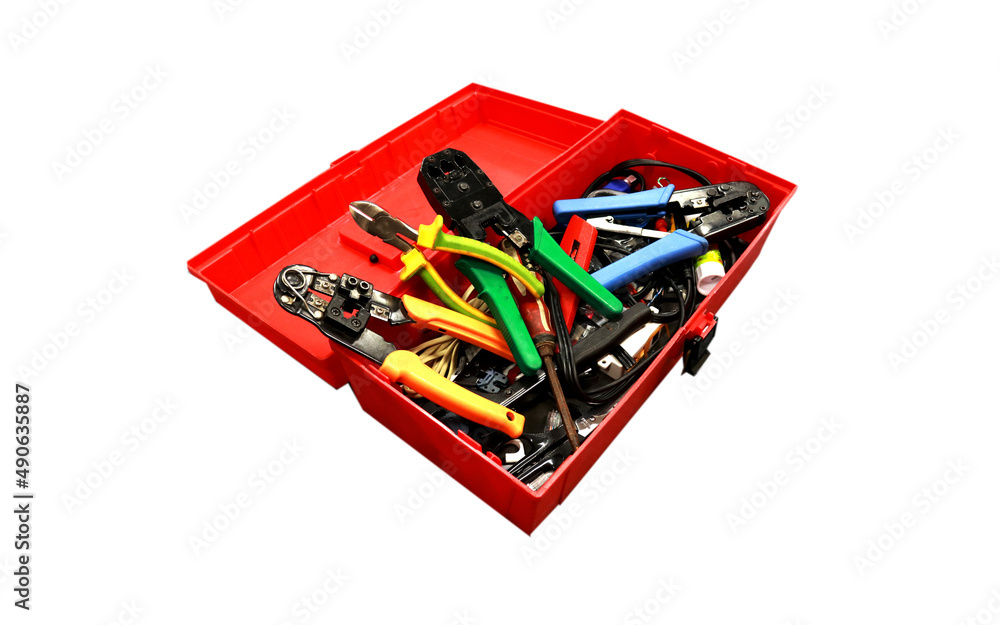 Photo of a red toolbox full of tools for workers