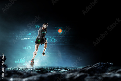 Man in sportwear running . Mixed media © Sergey Nivens