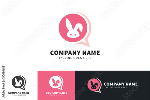 Rabbit or Bunny vector logo template and animal icon design. Cute cartoon rabbit or bunny illustration.