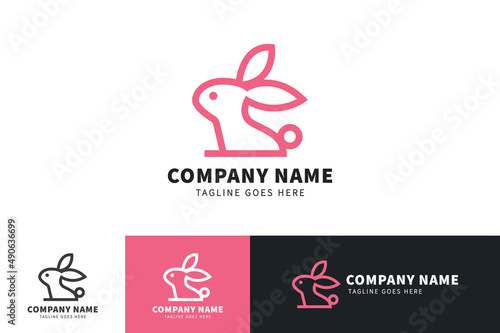 Rabbit or Bunny vector logo template and animal icon design. Cute cartoon rabbit or bunny illustration.