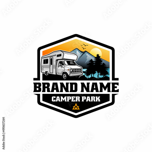 RV - motor home - camper van - caravan logo vector