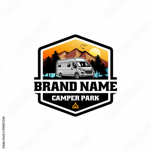 RV - motor home - camper van - caravan logo vector