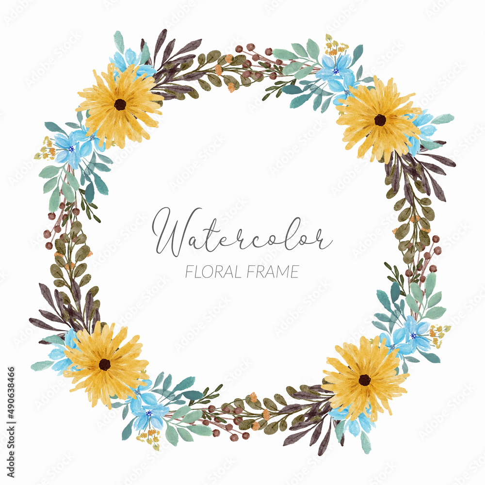 petal floral arrangement watercolor circle frame