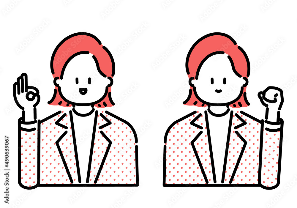 オッケーサイン・ガッツポーズをするビジネスウーマンのベクターイラスト素材セット(赤) Vector illustration set of business woman doing OK sign and guts pose (red) オッケーサイン・ガッツポーズをするビジネスウーマンのベクターイラスト素材セット(赤) Vector illustration set of business woman doing OK sign and guts pose (red)