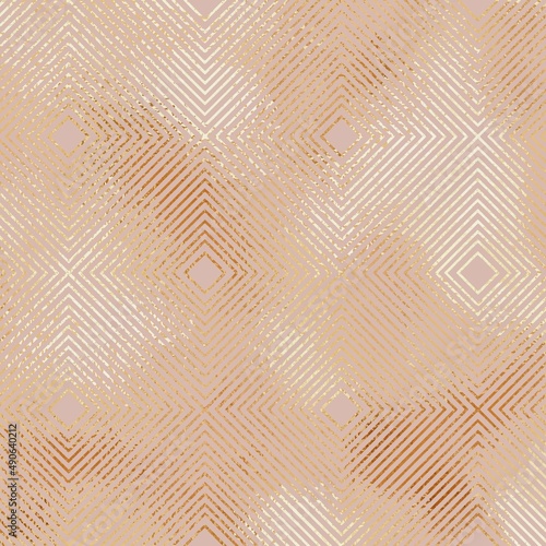 Rose gold. Geometric background with rose gold foil texture.