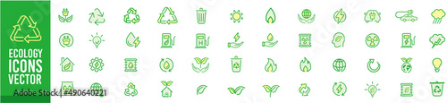 Ecology, eco, clean, energy, renewable power, recycle, reusable icon set. 