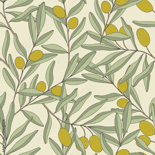 Seamless vector pattern with olive brunches