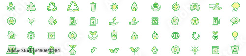 Ecology, eco, clean, energy, renewable power, recycle, reusable icon set. 