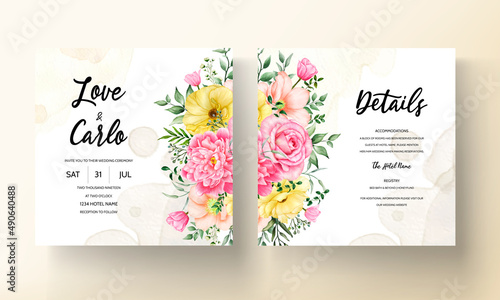 blooming flower watercolor wedding invitation card set