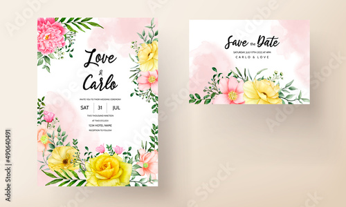 blooming flower watercolor wedding invitation card set