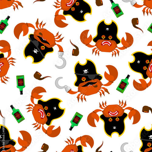 Crab Pirate pattern seamless. sea cancer filibuster background. Vector texture