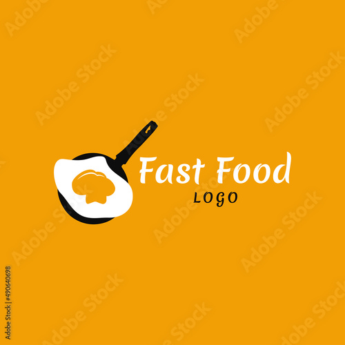 fast food restaurant logo. omelet cooking design illustration. minimalistic chef logo. eps10 vector